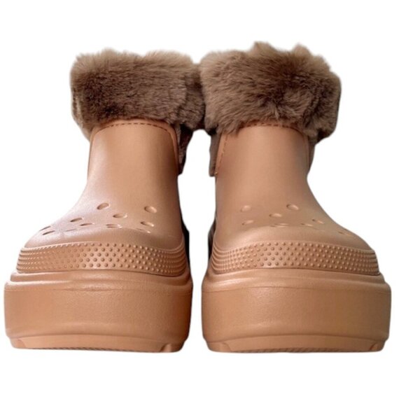 SOLD Crocs Stomp Faux Fur Fully Lined Rubber Ankle Boots Color CORK M- 7/W -9 - Picture 8 of 13